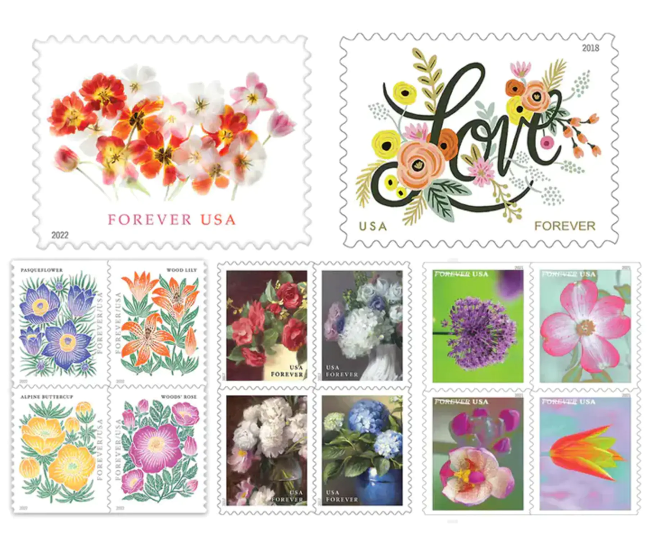 Big Sales!  Flower Bouquet Collection Stamps,500 Pcs - Forever Stamps
